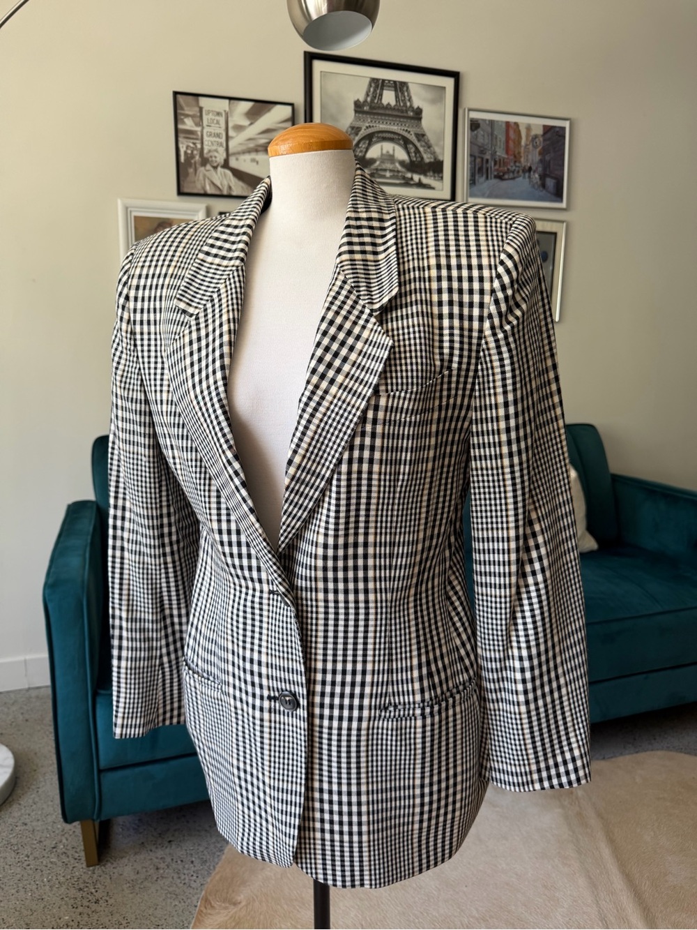 Jones New York Black and White Gingham Blazer